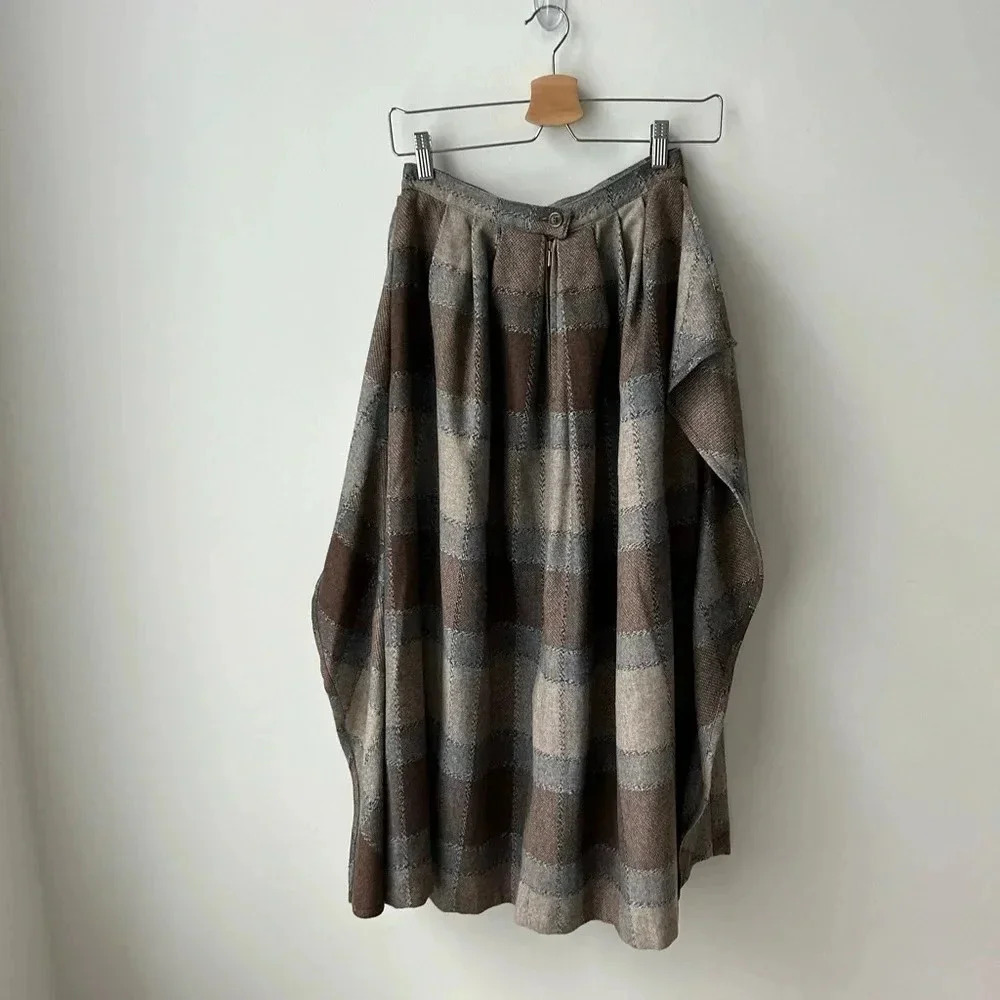 Vintage 90’s high waist wool plaid ruffle  midi skirt - Picture 11 of 16